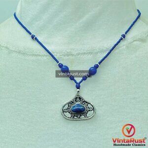 Handmade Minimalist Lapis Necklace, Beaded Chain Necklace, Handcrafted Gemstone